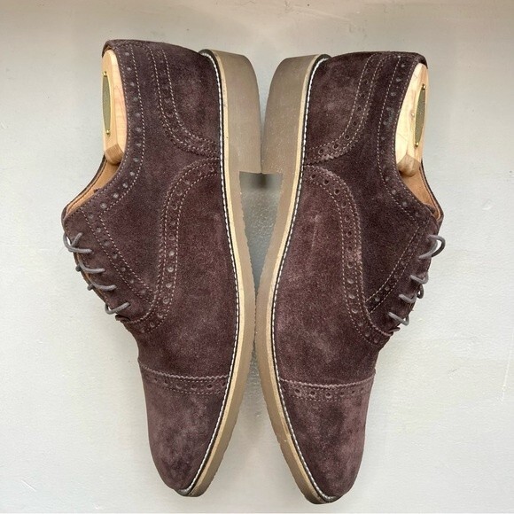Mikekonos Brown Suede Lace Up Oxford Shoes Men’s Size 10.5 Preppy Dress Casual - Picture 2 of 14